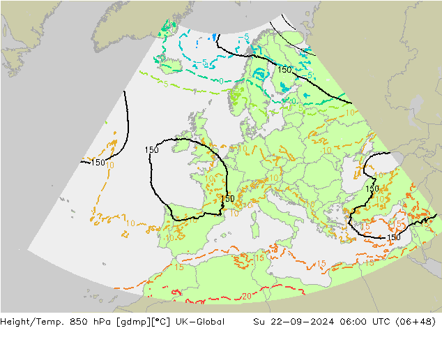 Height/Temp. 850 гПа UK-Global Вс 22.09.2024 06 UTC