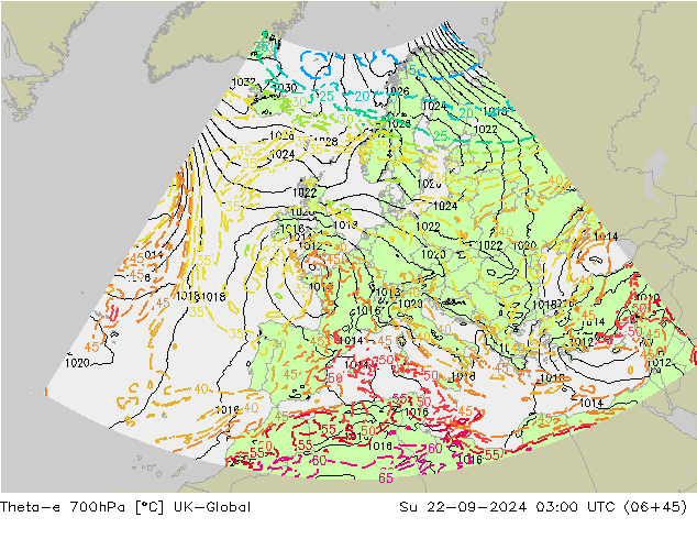 Theta-e 700hPa UK-Global dom 22.09.2024 03 UTC