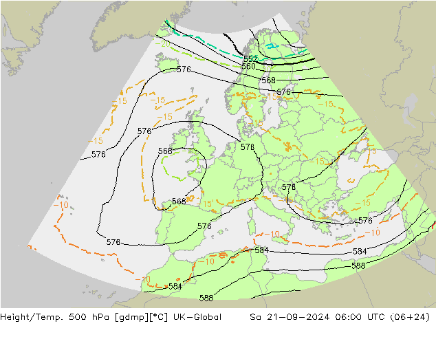 Height/Temp. 500 гПа UK-Global сб 21.09.2024 06 UTC