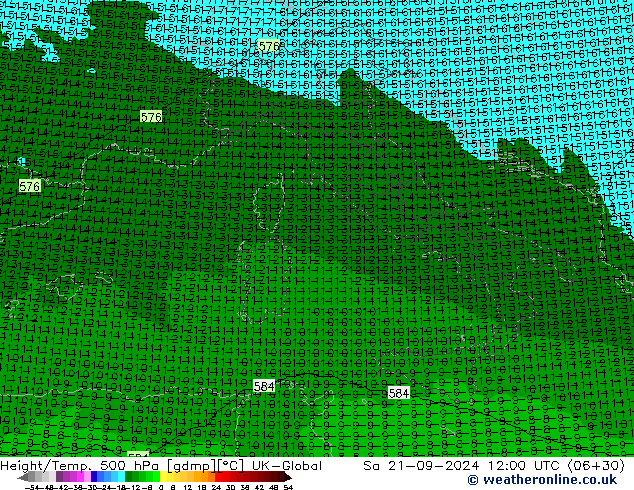 Height/Temp. 500 гПа UK-Global сб 21.09.2024 12 UTC