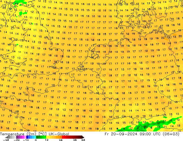 Temperatura (2m) UK-Global Sex 20.09.2024 09 UTC