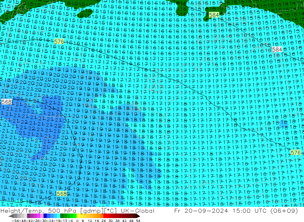 Height/Temp. 500 hPa UK-Global Fr 20.09.2024 15 UTC