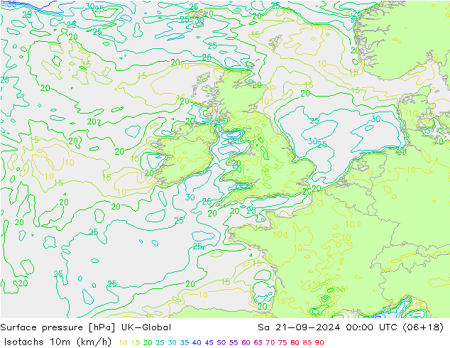 Isotachs (kph) UK-Global Sa 21.09.2024 00 UTC