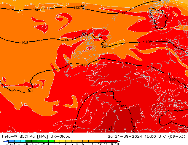 Theta-W 850hPa UK-Global sáb 21.09.2024 15 UTC