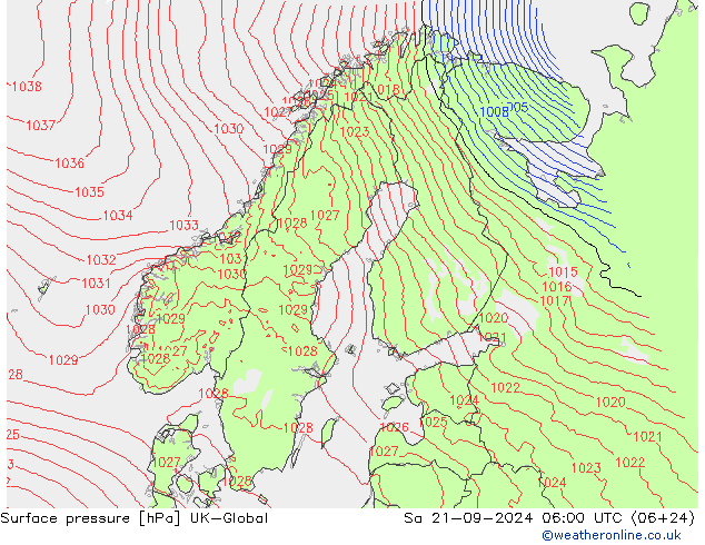 Luchtdruk (Grond) UK-Global za 21.09.2024 06 UTC