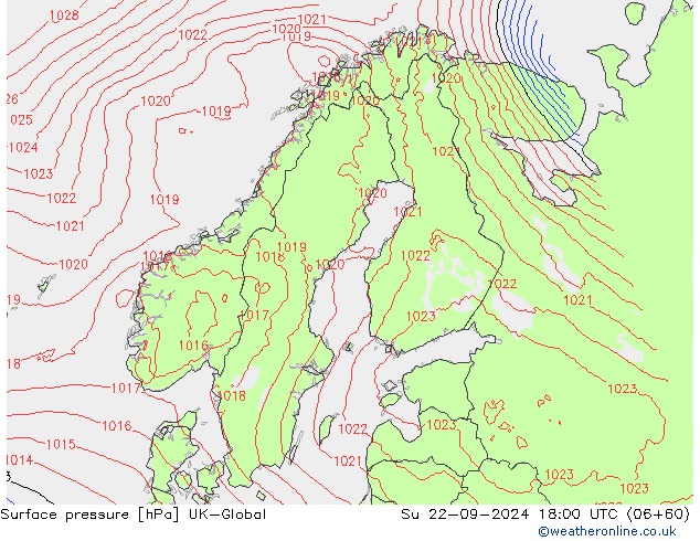 Surface pressure UK-Global Su 22.09.2024 18 UTC