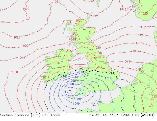 Atmosférický tlak UK-Global Ne 22.09.2024 12 UTC