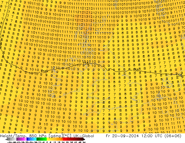 Height/Temp. 850 hPa UK-Global Pá 20.09.2024 12 UTC