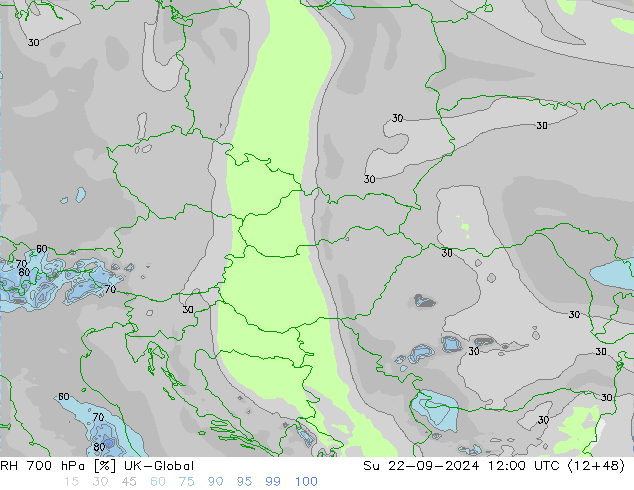 RH 700 гПа UK-Global Вс 22.09.2024 12 UTC