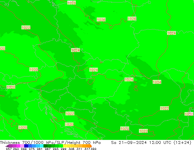 Thck 700-1000 hPa UK-Global sab 21.09.2024 12 UTC