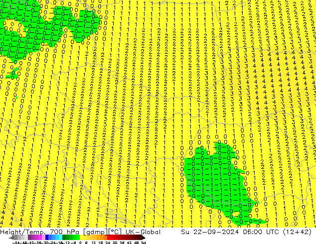 Height/Temp. 700 гПа UK-Global Вс 22.09.2024 06 UTC