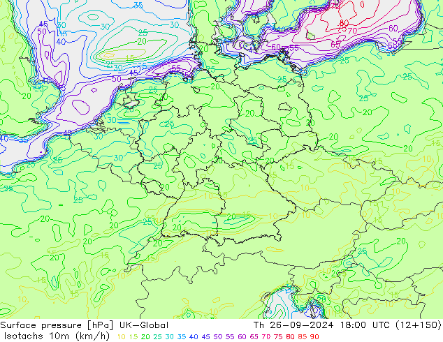 Eşrüzgar Hızları (km/sa) UK-Global Per 26.09.2024 18 UTC