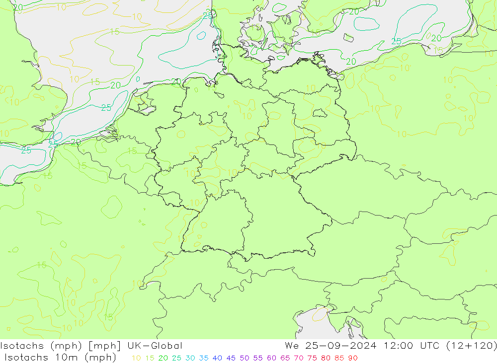 Isotachs (mph) UK-Global St 25.09.2024 12 UTC