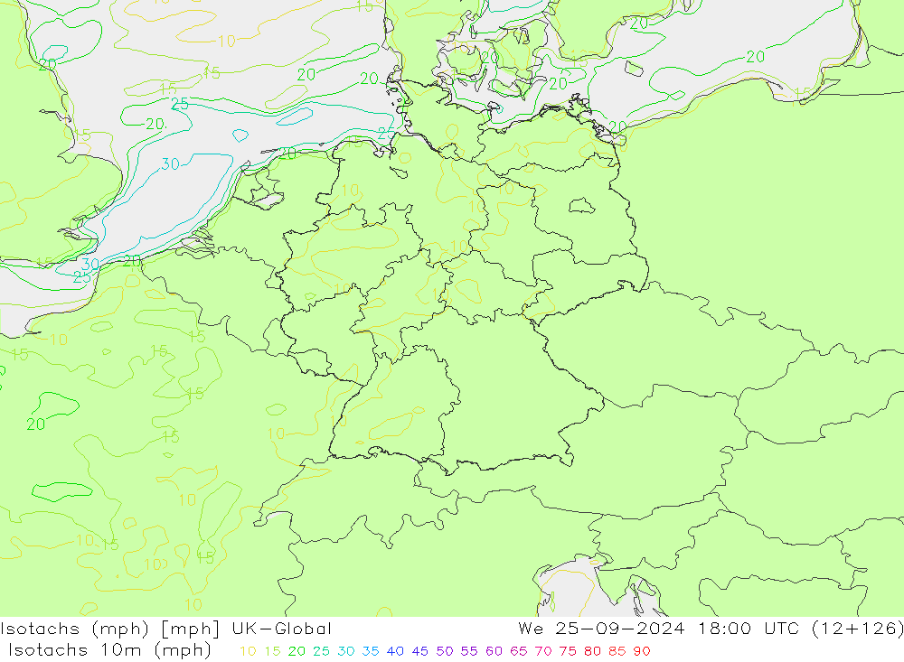 Eşrüzgar Hızları mph UK-Global Çar 25.09.2024 18 UTC