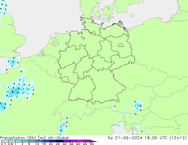 Precipitación (6h) UK-Global sáb 21.09.2024 00 UTC