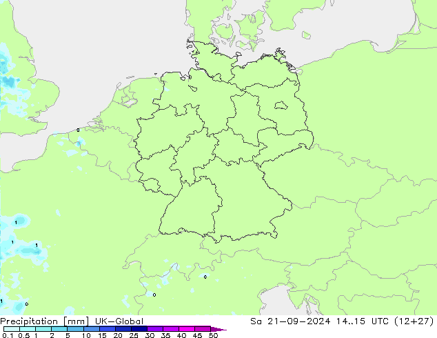 Précipitation UK-Global sam 21.09.2024 15 UTC