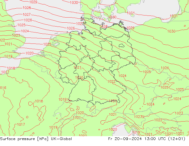 Atmosférický tlak UK-Global Pá 20.09.2024 13 UTC