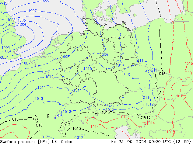 Surface pressure UK-Global Mo 23.09.2024 09 UTC