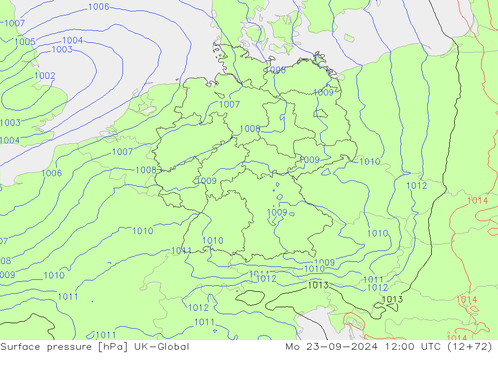 Atmosférický tlak UK-Global Po 23.09.2024 12 UTC