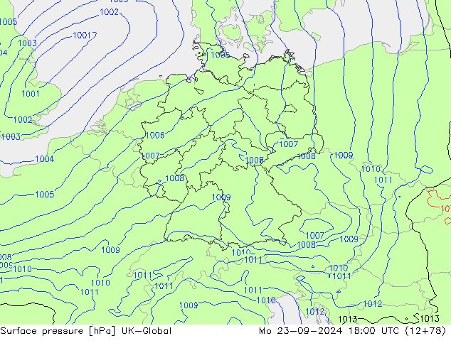 Surface pressure UK-Global Mo 23.09.2024 18 UTC