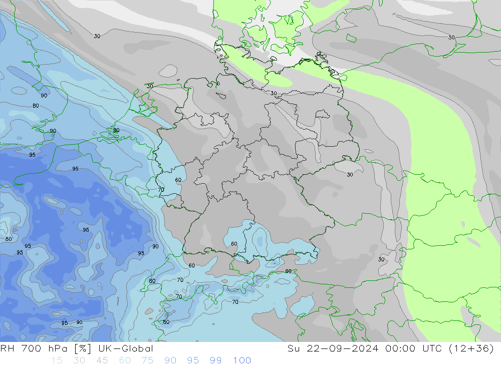 RH 700 hPa UK-Global So 22.09.2024 00 UTC