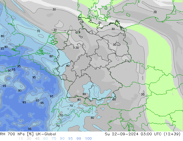 RH 700 hPa UK-Global Dom 22.09.2024 03 UTC