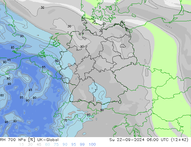 RH 700 гПа UK-Global Вс 22.09.2024 06 UTC