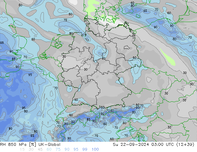 RH 850 hPa UK-Global Ne 22.09.2024 03 UTC