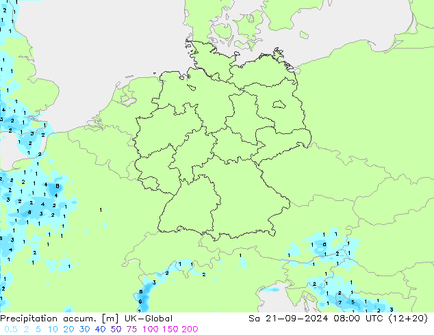 Precipitation accum. UK-Global Sa 21.09.2024 08 UTC