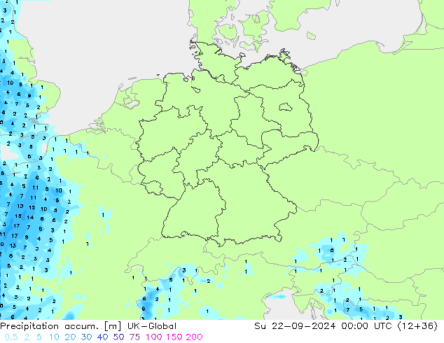 Precipitation accum. UK-Global Su 22.09.2024 00 UTC