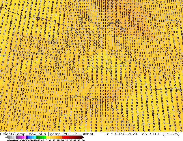 Height/Temp. 850 hPa UK-Global Fr 20.09.2024 18 UTC