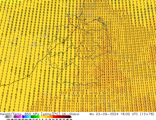 Height/Temp. 850 hPa UK-Global Mo 23.09.2024 18 UTC