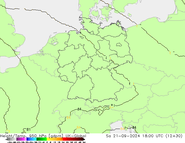 Géop./Temp. 950 hPa UK-Global sam 21.09.2024 18 UTC