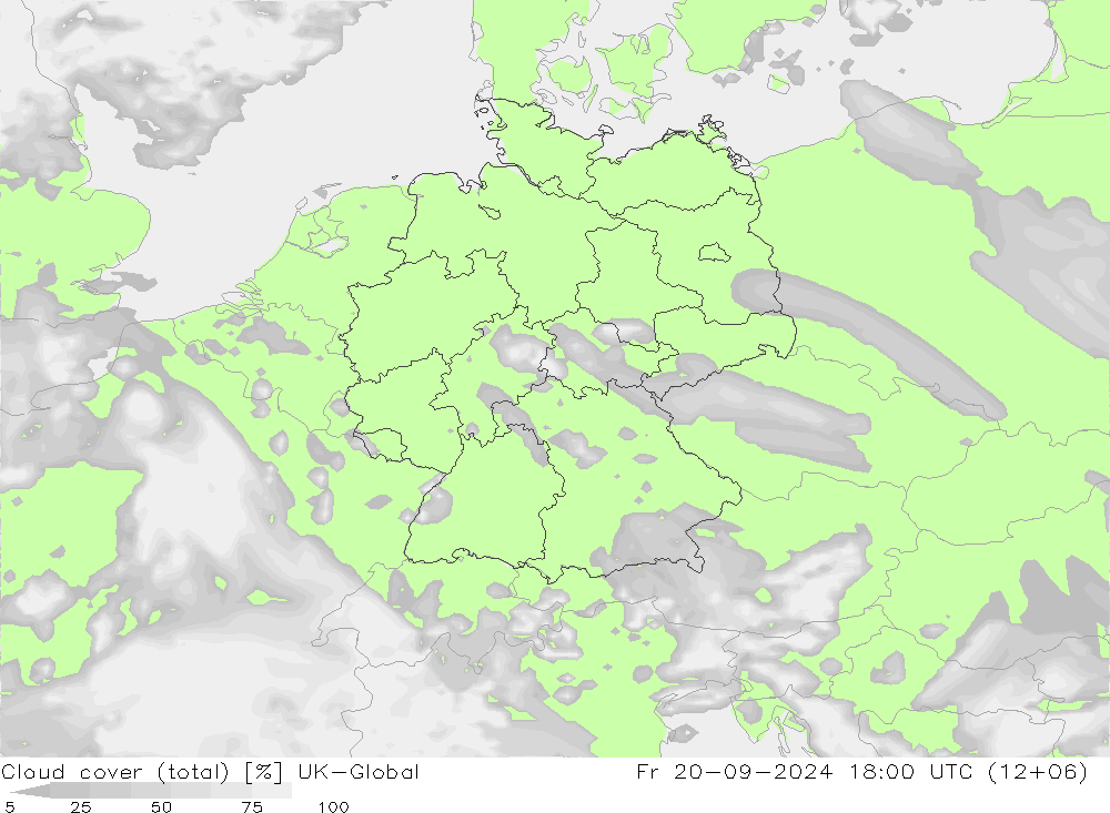 Cloud cover (total) UK-Global Fr 20.09.2024 18 UTC