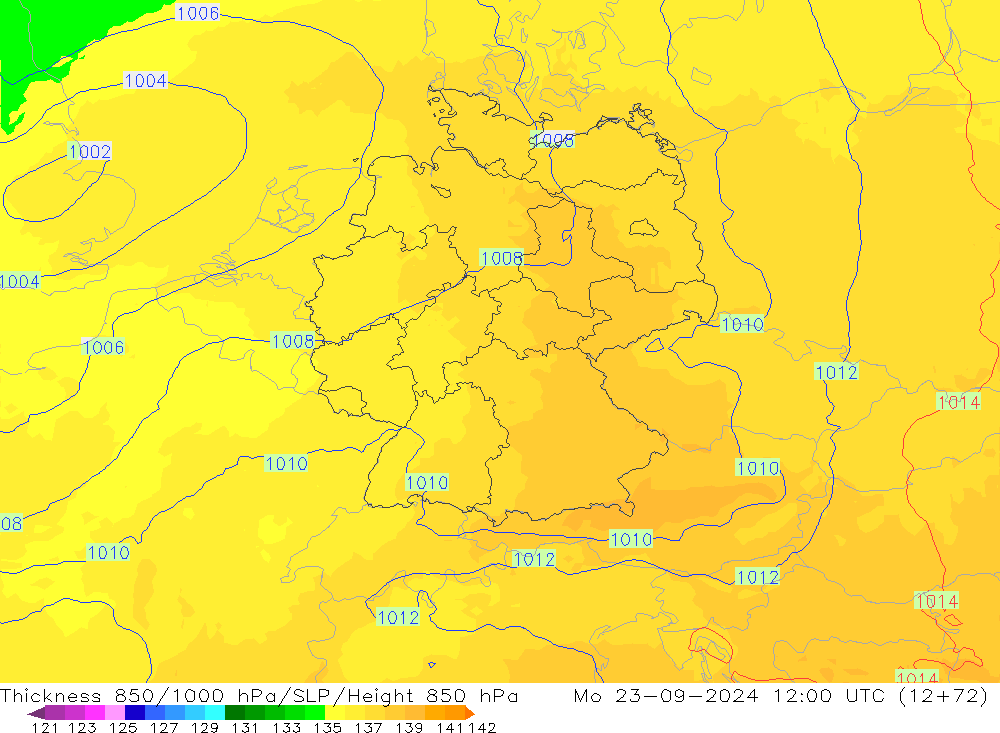 Thck 850-1000 hPa UK-Global  23.09.2024 12 UTC