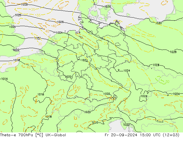 Theta-e 700hPa UK-Global Fr 20.09.2024 15 UTC