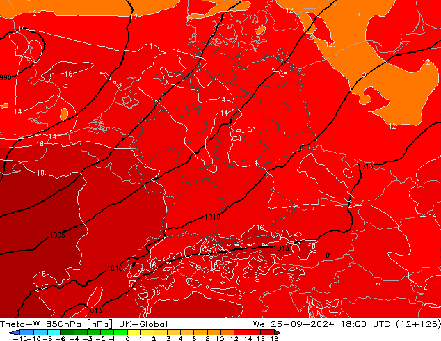 Theta-W 850hPa UK-Global We 25.09.2024 18 UTC