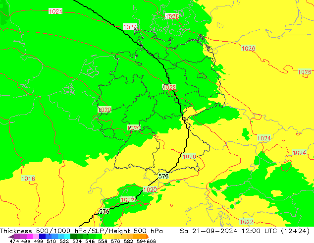 Espesor 500-1000 hPa UK-Global sáb 21.09.2024 12 UTC