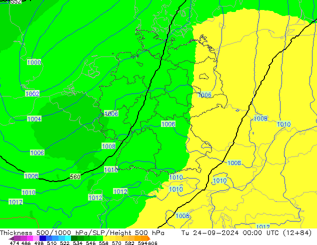 Thck 500-1000hPa UK-Global Tu 24.09.2024 00 UTC