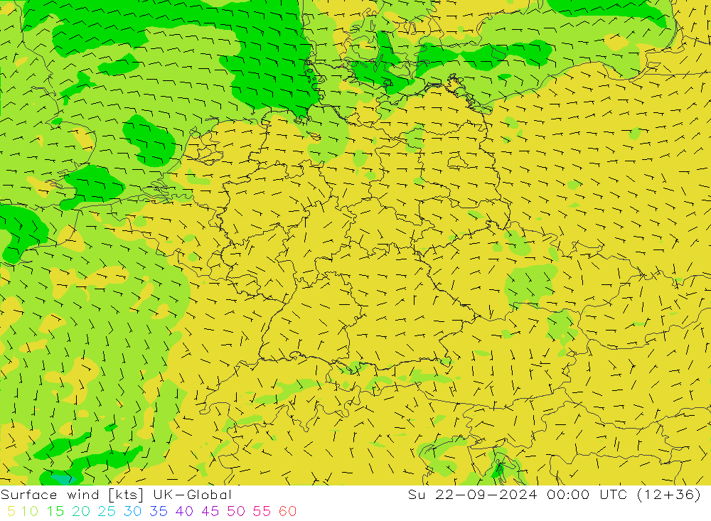 Surface wind UK-Global Su 22.09.2024 00 UTC