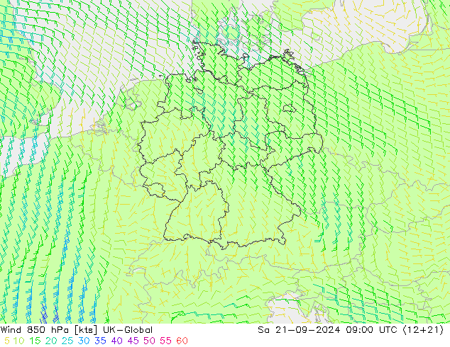 Wind 850 hPa UK-Global Sa 21.09.2024 09 UTC