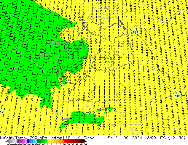 Height/Temp. 700 hPa UK-Global Sa 21.09.2024 18 UTC