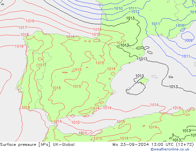 Luchtdruk (Grond) UK-Global ma 23.09.2024 12 UTC