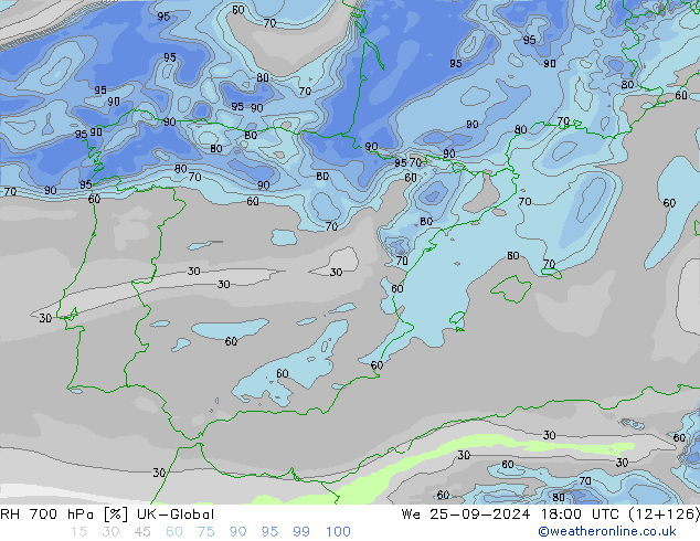 700 hPa Nispi Nem UK-Global Çar 25.09.2024 18 UTC