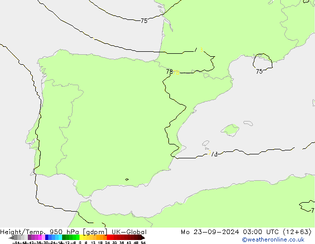 Height/Temp. 950 гПа UK-Global пн 23.09.2024 03 UTC