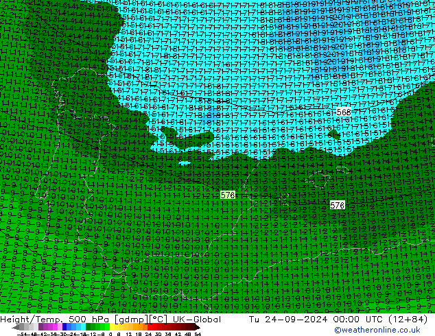 Hoogte/Temp. 500 hPa UK-Global di 24.09.2024 00 UTC