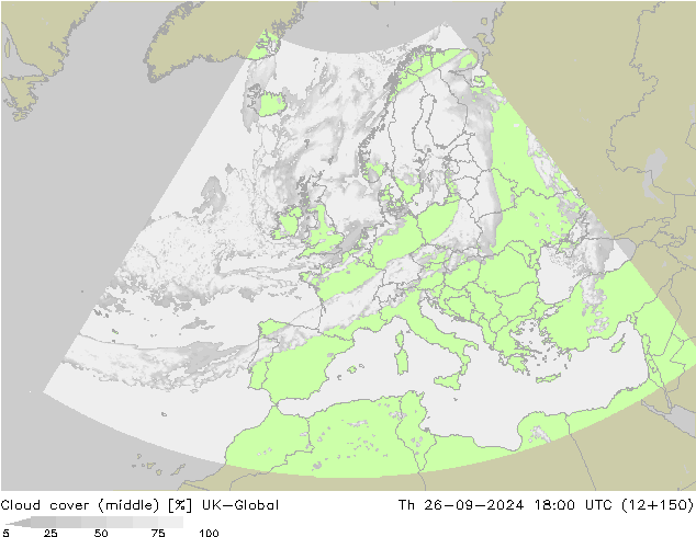 Cloud cover (middle) UK-Global Th 26.09.2024 18 UTC