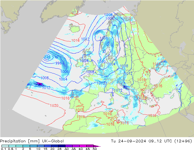 Precipitation UK-Global Tu 24.09.2024 12 UTC