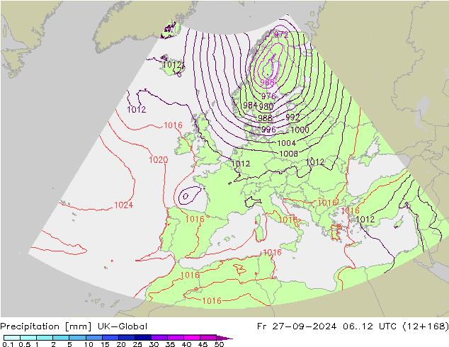 Niederschlag UK-Global Fr 27.09.2024 12 UTC