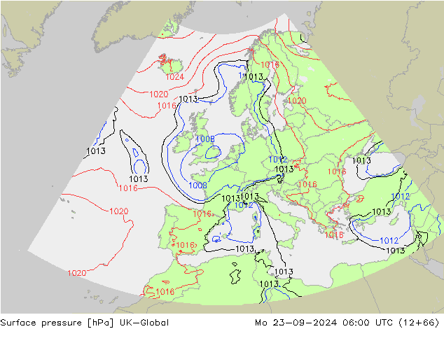 Surface pressure UK-Global Mo 23.09.2024 06 UTC